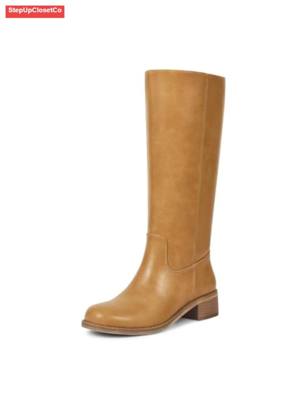 Knee High Boots Women Round Toe Chunky Block Riding Tall Boots Side Zipper Low